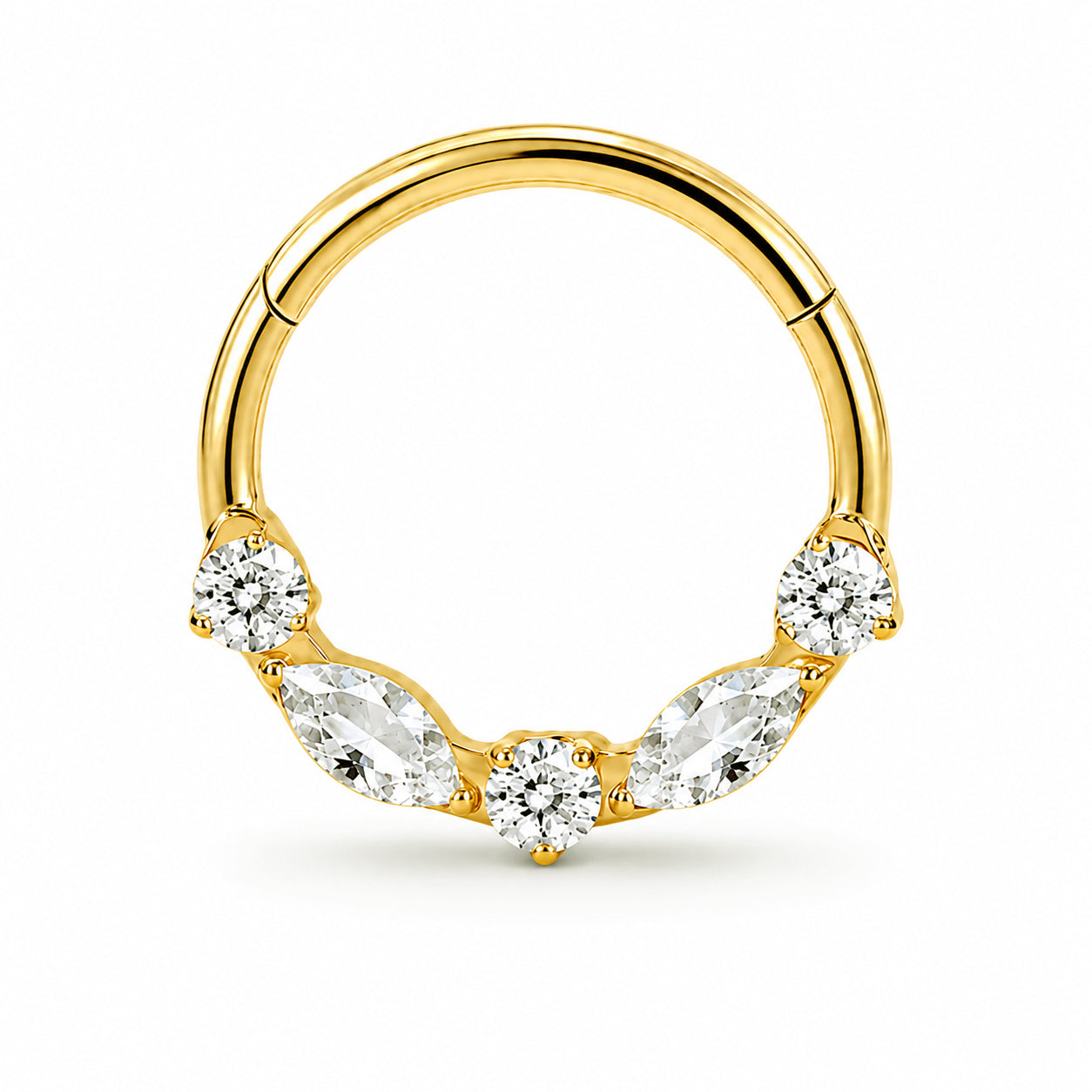 Pack of 5 – ASTM F136 Titanium Segment Ring – 18K Gold Plated Laurel, Wing & Mixed-Cut Crystals