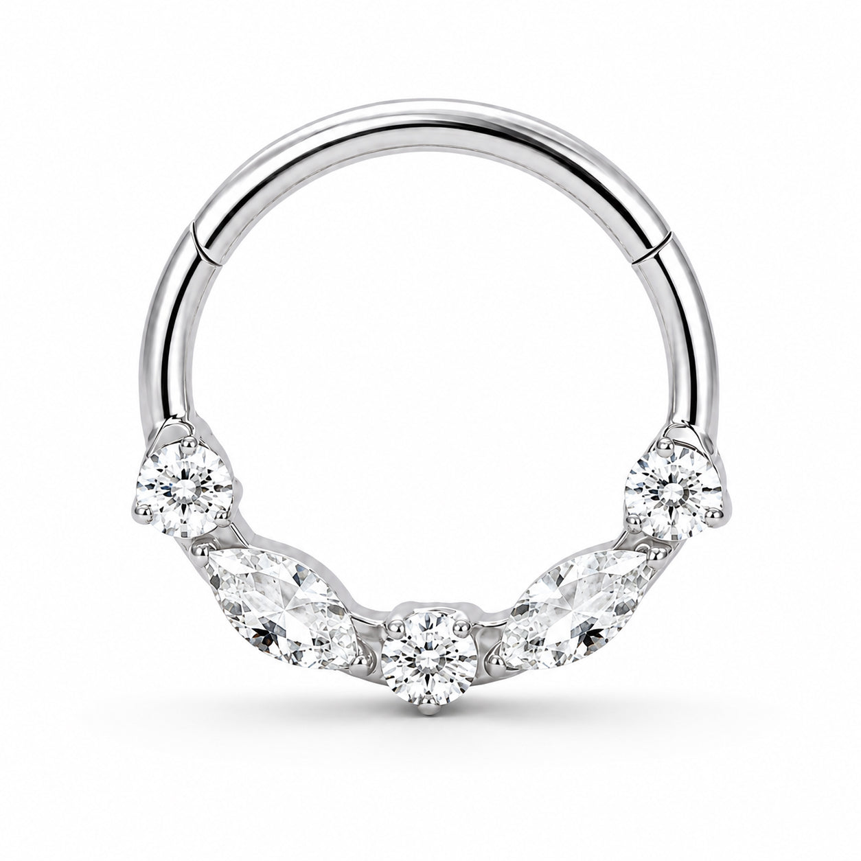 Pack of 5 – ASTM F136 Titanium Segment Ring – Natural Titanium Laurel, Wing & Mixed-Cut Crystals