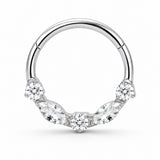 Pack of 5 – ASTM F136 Titanium Segment Ring – Natural Titanium Laurel, Wing & Mixed-Cut Crystals