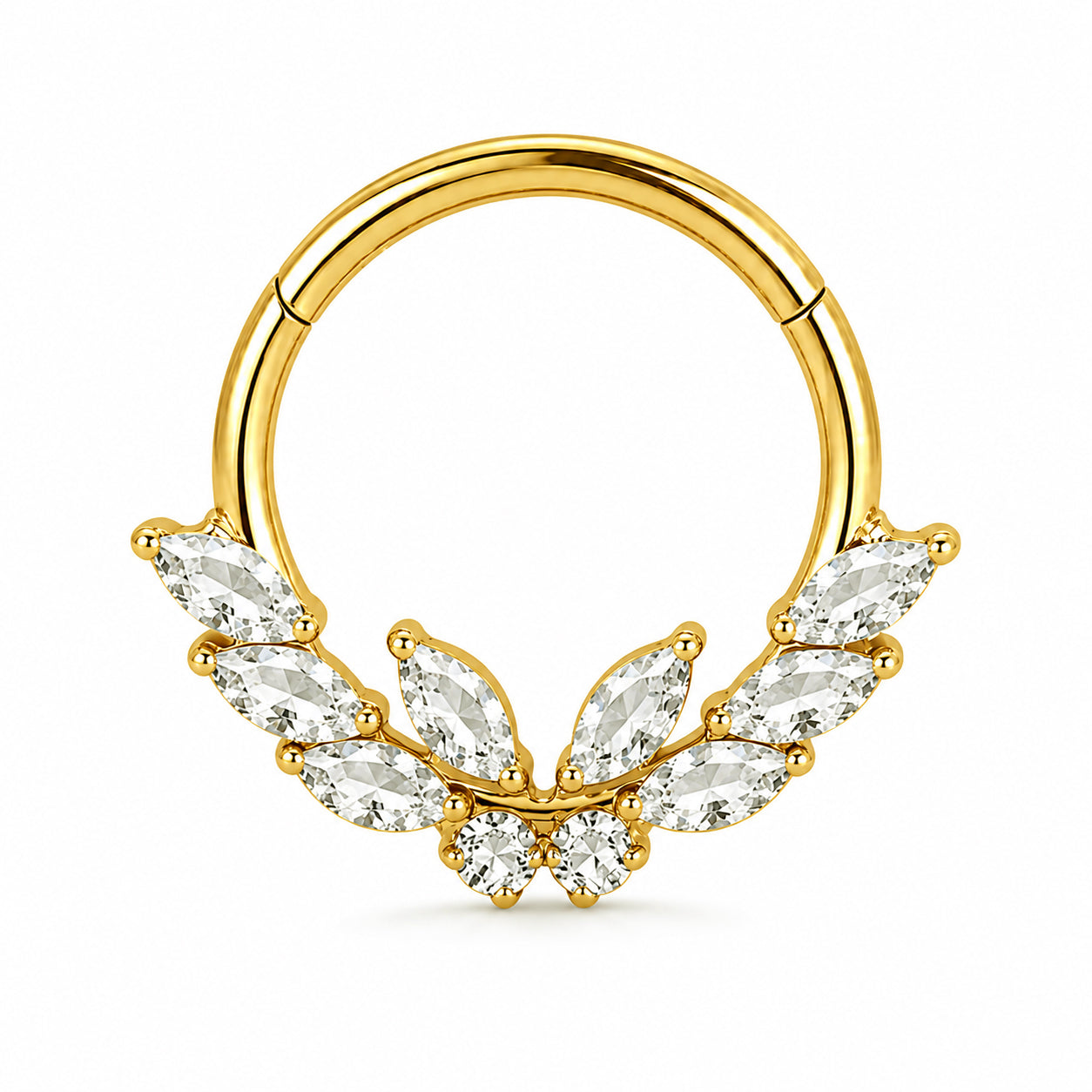 Pack of 5 – ASTM F136 Titanium Segment Ring – 18K Gold Plated Laurel, Wing & Mixed-Cut Crystals