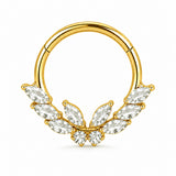 Pack of 5 – ASTM F136 Titanium Segment Ring – 18K Gold Plated Laurel, Wing & Mixed-Cut Crystals