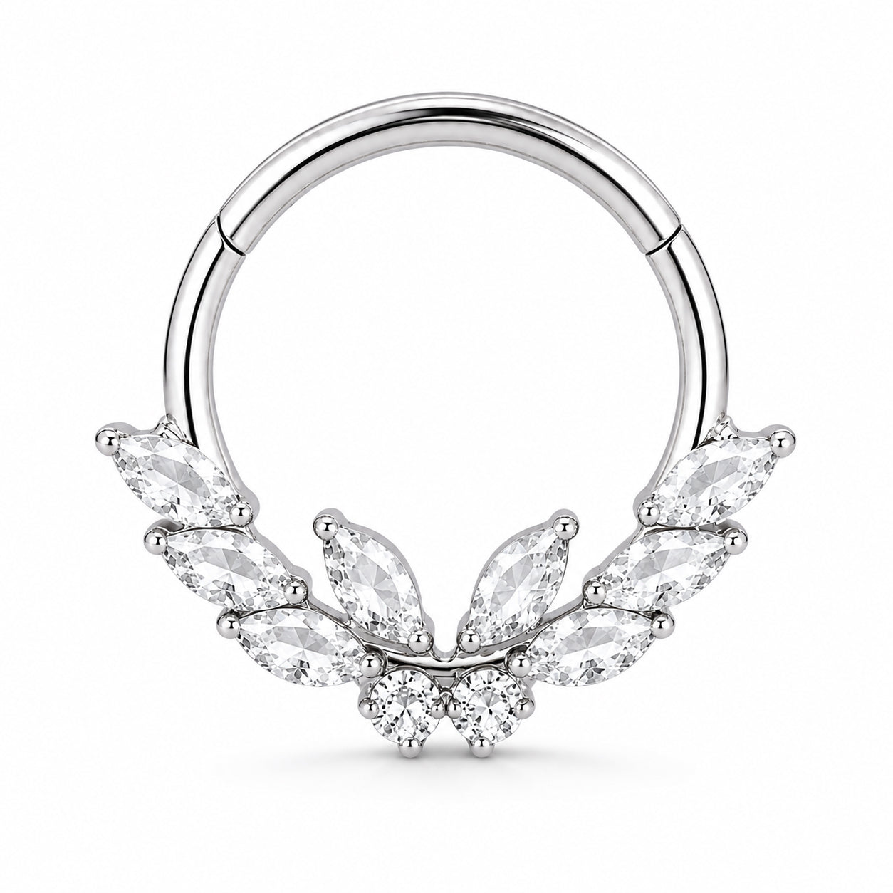 Pack of 5 – ASTM F136 Titanium Segment Ring – Natural Titanium Laurel, Wing & Mixed-Cut Crystals