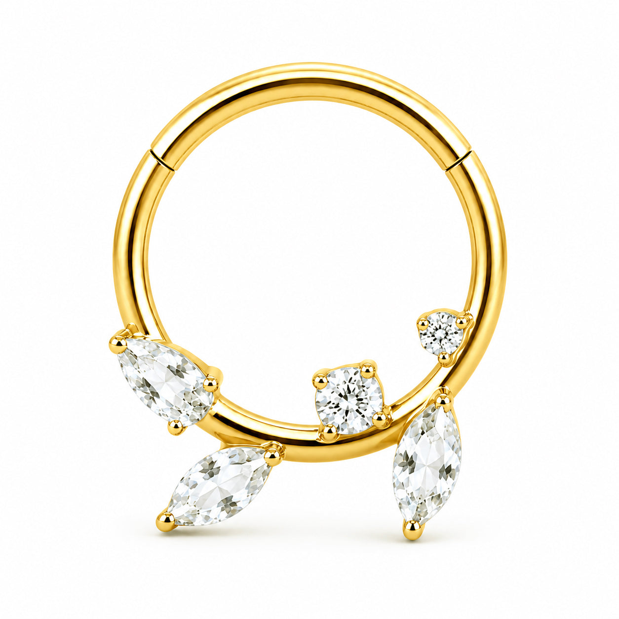 Pack of 5 – ASTM F136 Titanium Segment Ring – 18K Gold Plated Laurel, Wing & Mixed-Cut Crystals