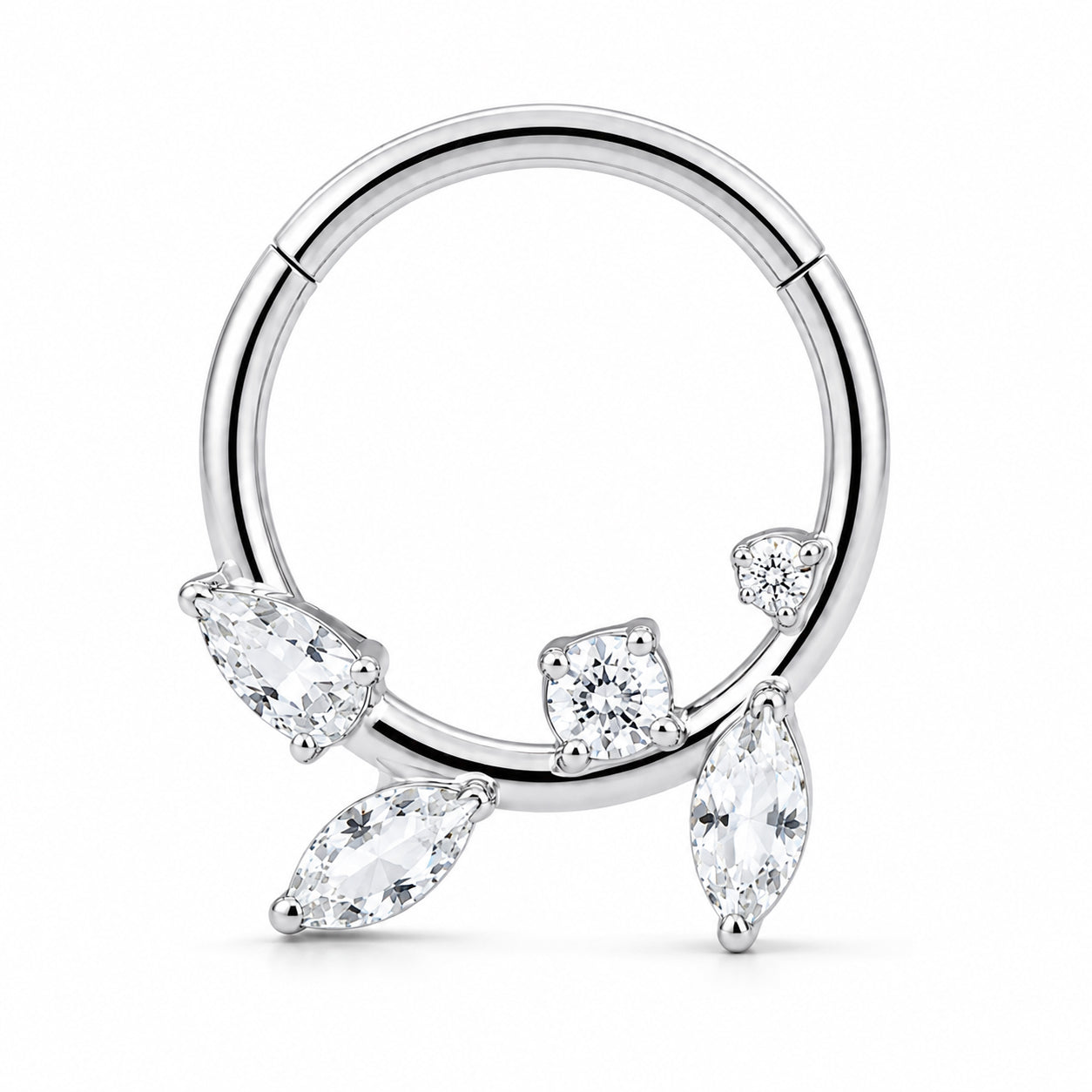 Pack of 5 – ASTM F136 Titanium Segment Ring – Natural Titanium Laurel, Wing & Mixed-Cut Crystals