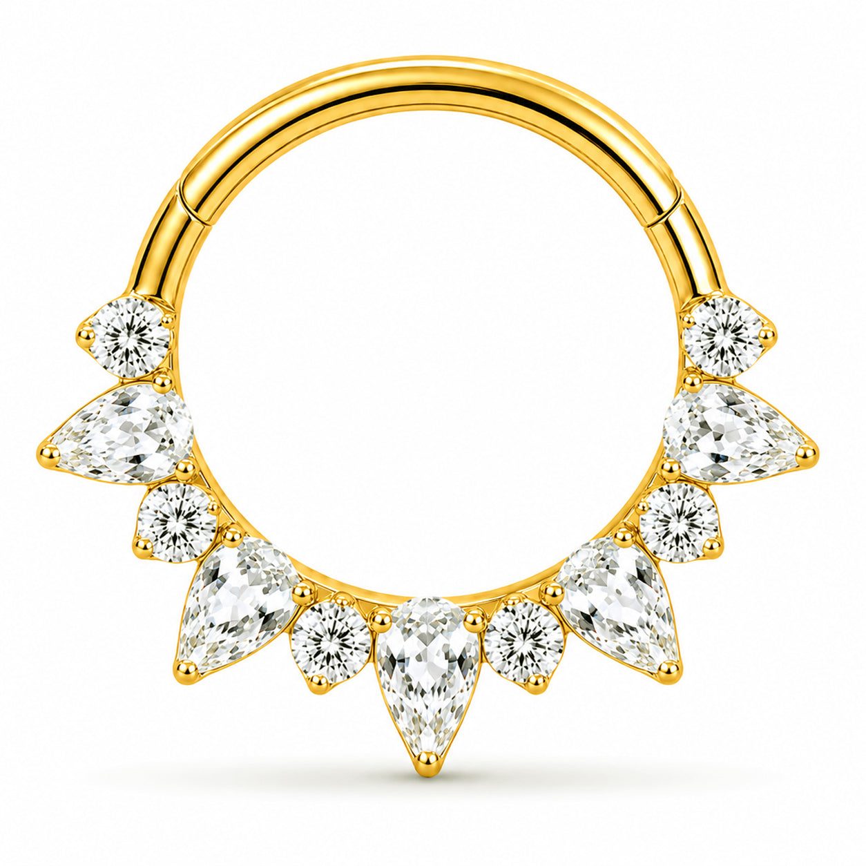 Pack of 5 – ASTM F136 Titanium Segment Ring – 18K Gold Plated Laurel, Wing & Mixed-Cut Crystals