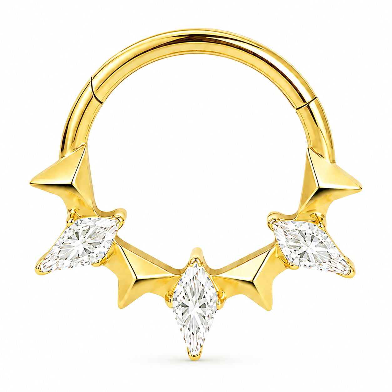 Pack of 5 – ASTM F136 Titanium Segment Ring – 18K Gold Plated Laurel, Wing & Mixed-Cut Crystals