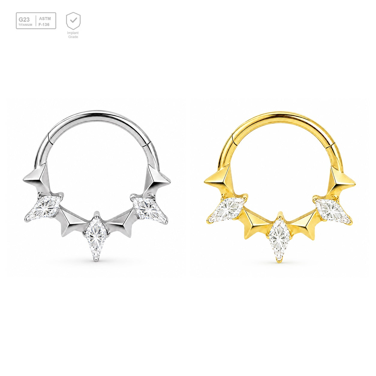 Pack of 5 – ASTM F136 Titanium Segment Ring – Kite Starburst – Natural Titanium / 18K Gold Plated – Natural Titanium and 18K Gold Plated – G23 ASTM F-136 Implant Grade