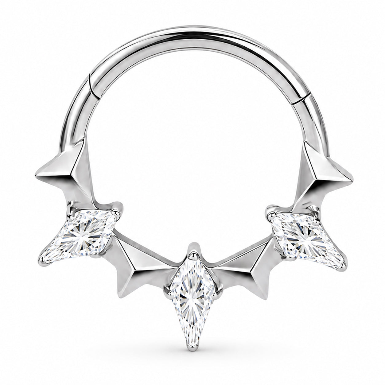 Pack of 5 – ASTM F136 Titanium Segment Ring – Natural Titanium Laurel, Wing & Mixed-Cut Crystals