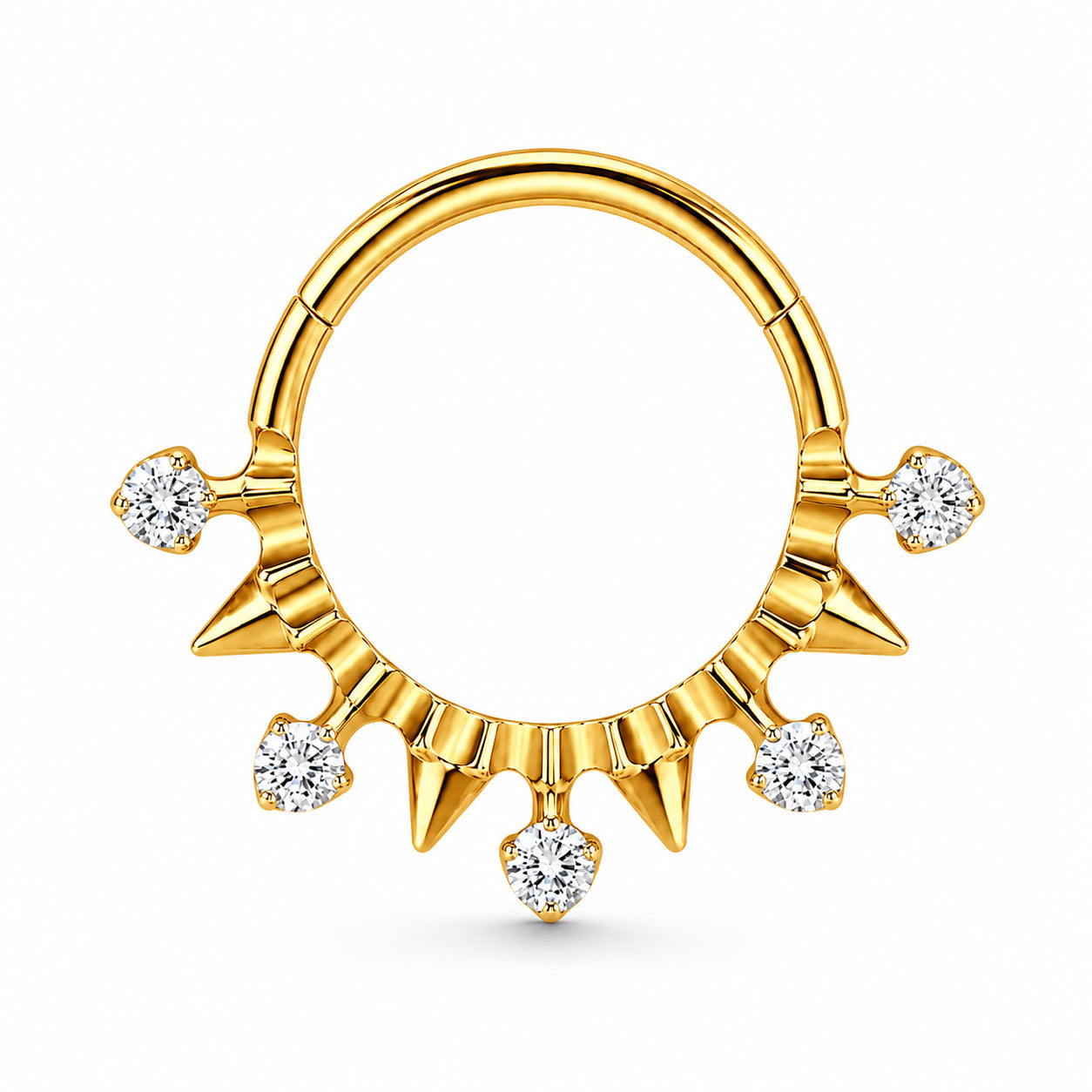 Pack of 5 – ASTM F136 Titanium Segment Ring – 18K Gold Plated Spike, Marquise & Art Deco Crystals