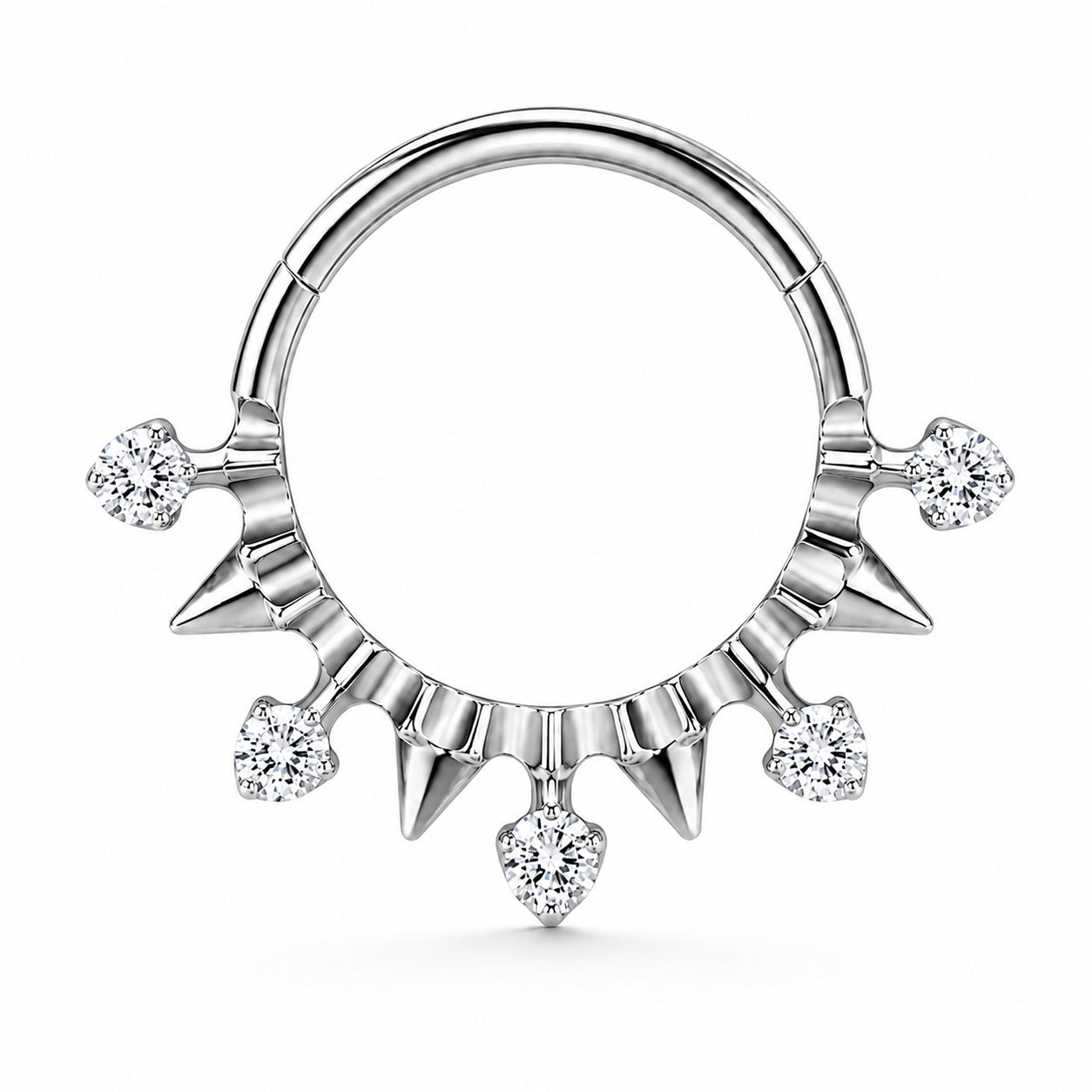 Pack of 5 – ASTM F136 Titanium Segment Ring – Natural Titanium Spike, Marquise & Art Deco Crystals