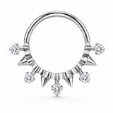 Pack of 5 – ASTM F136 Titanium Segment Ring – Natural Titanium Spike, Marquise & Art Deco Crystals