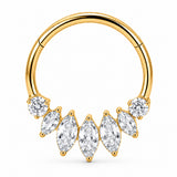 Pack of 5 – ASTM F136 Titanium Segment Ring – 18K Gold Plated Spike, Marquise & Art Deco Crystals