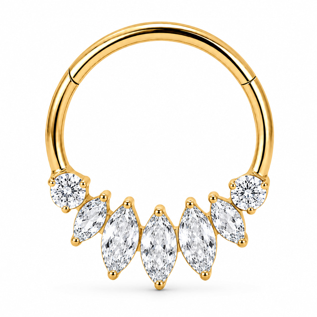 Pack of 5 – ASTM F136 Titanium Segment Ring – 18K Gold Plated Spike, Marquise & Art Deco Crystals