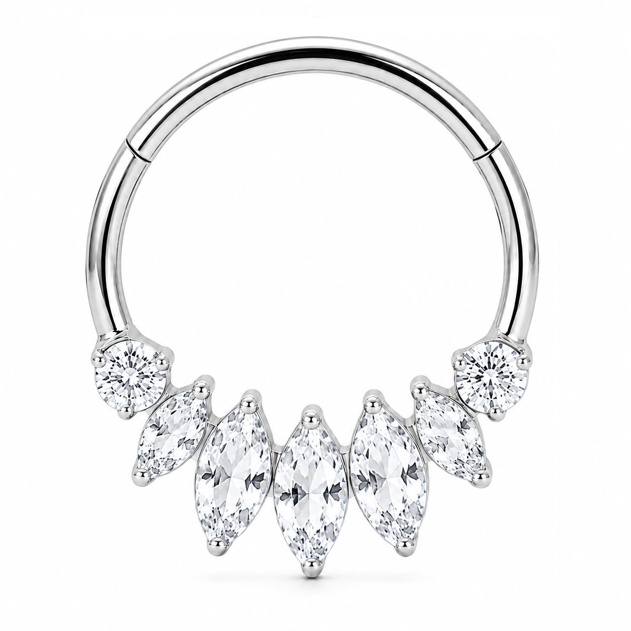 Pack of 5 – ASTM F136 Titanium Segment Ring – Natural Titanium Spike, Marquise & Art Deco Crystals