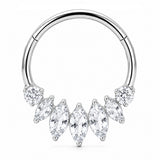 Pack of 5 – ASTM F136 Titanium Segment Ring – Natural Titanium Spike, Marquise & Art Deco Crystals