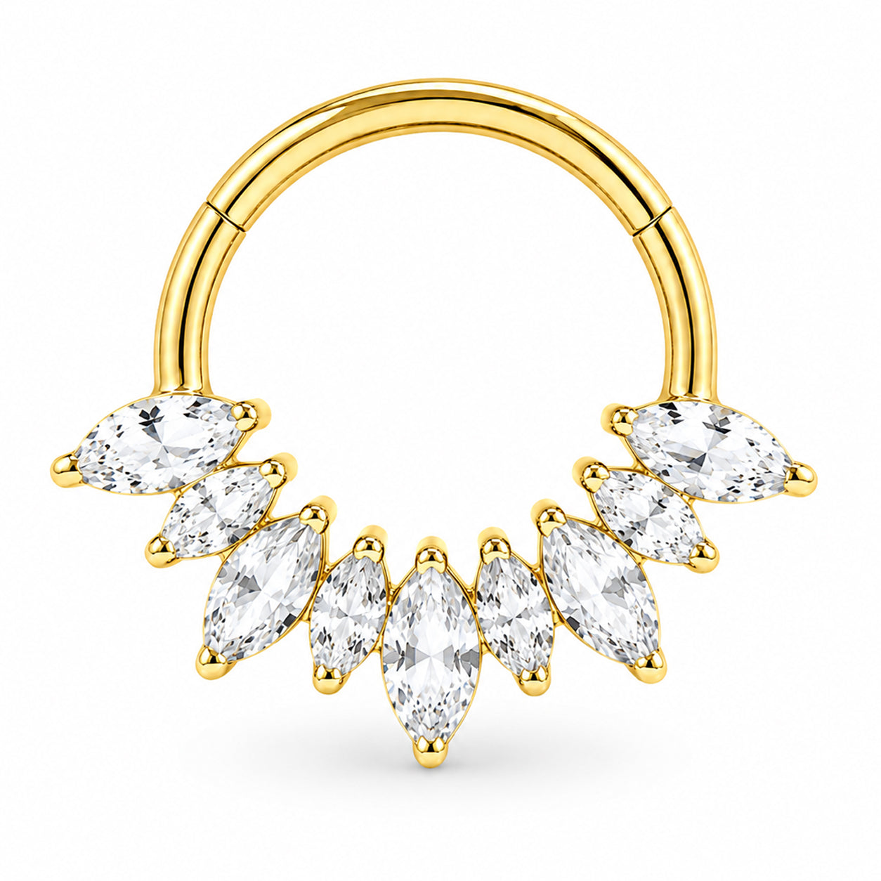 Pack of 5 – ASTM F136 Titanium Segment Ring – 18K Gold Plated Spike, Marquise & Art Deco Crystals