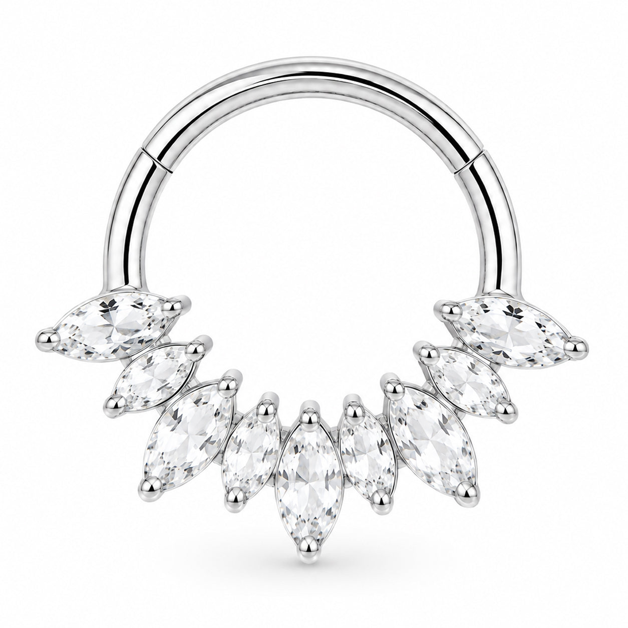Pack of 5 – ASTM F136 Titanium Segment Ring – Natural Titanium Spike, Marquise & Art Deco Crystals