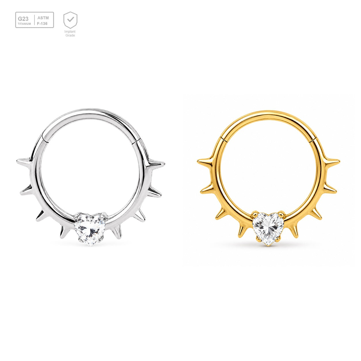 Pack of 5 – ASTM F136 Titanium Segment Ring – Thorned Pear Drop – Natural Titanium / 18K Gold Plated – Natural Titanium and 18K Gold Plated – G23 ASTM F-136 Implant Grade