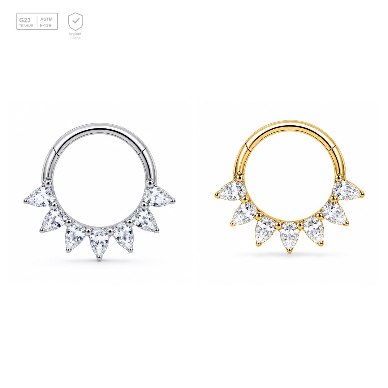 Pack of 5 – ASTM F136 Titanium Segment Ring – Trillion Petal Crown – Natural Titanium / 18K Gold Plated – Natural Titanium and 18K Gold Plated – G23 ASTM F-136 Implant Grade