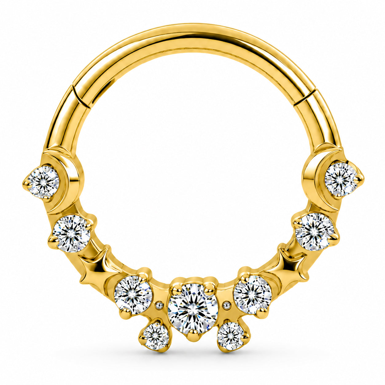 Pack of 5 – ASTM F136 Titanium Segment Ring – 18K Gold Plated Celestial, Sunray & Pavé Crystals
