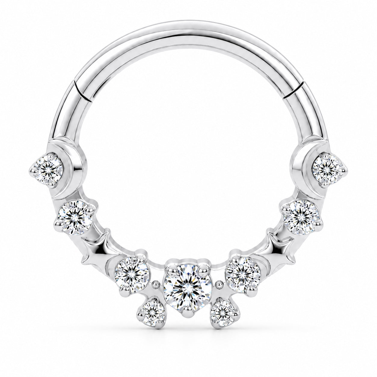 Pack of 5 – ASTM F136 Titanium Segment Ring – Natural Titanium Celestial, Sunray & Pavé Crystals