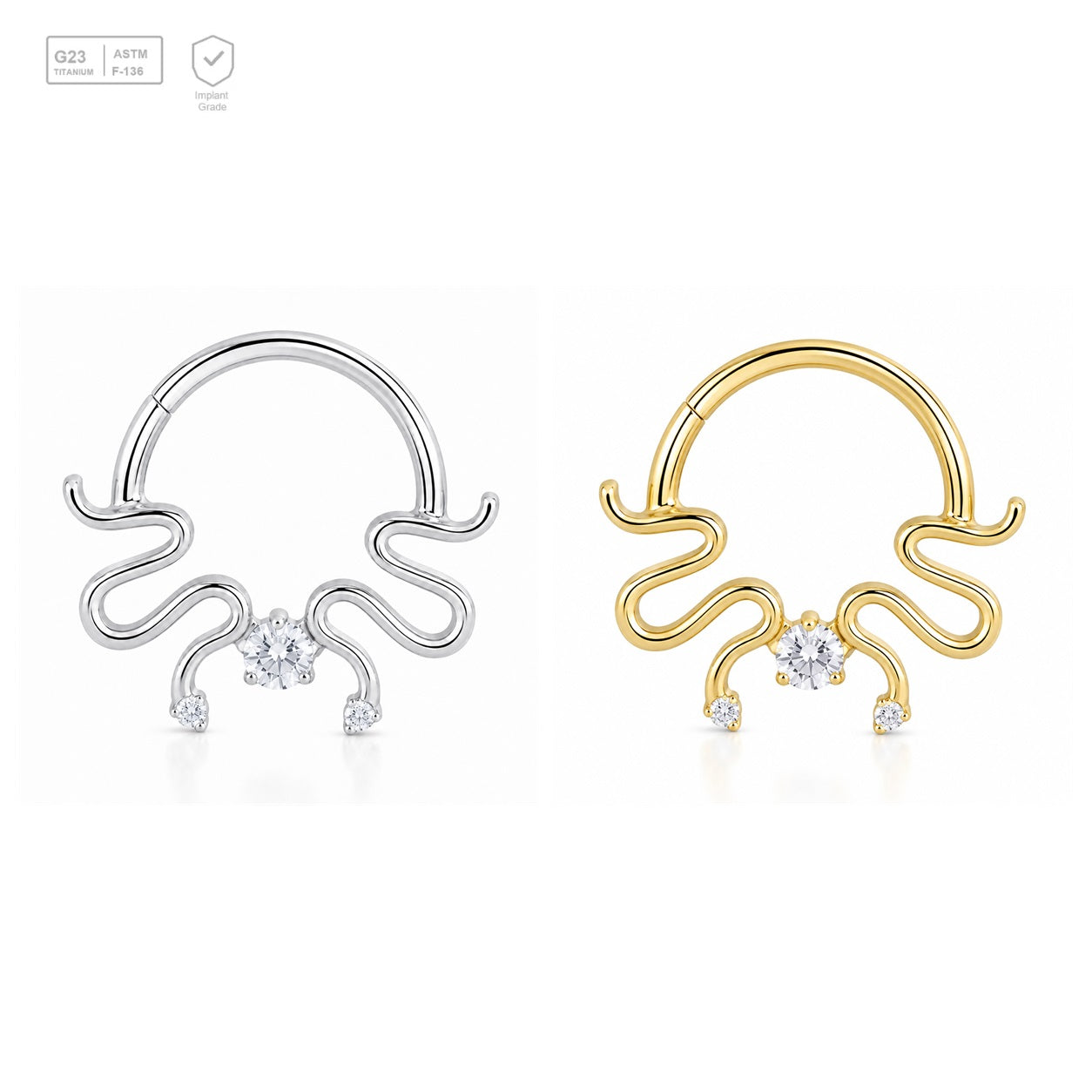 Pack of 5 – ASTM F136 Titanium Segment Ring – Scrollwork Solitaire – Natural Titanium / 18K Gold Plated – Natural Titanium and 18K Gold Plated – G23 ASTM F-136 Implant Grade