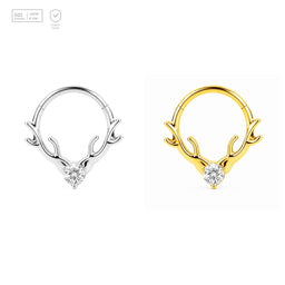 Pack of 5 – ASTM F136 Titanium Segment Ring – Antler Heart – Natural Titanium / 18K Gold Plated – Natural Titanium and 18K Gold Plated – G23 ASTM F-136 Implant Grade