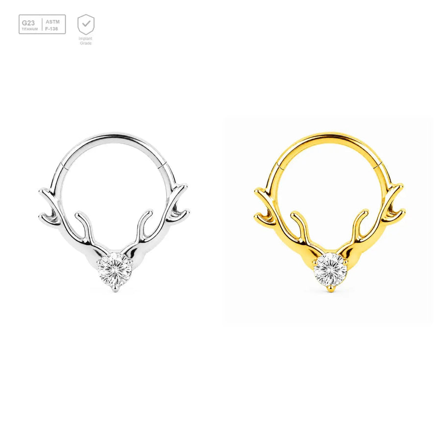 Antler Heart titanium segment ring in natural titanium and gold-plated finishes