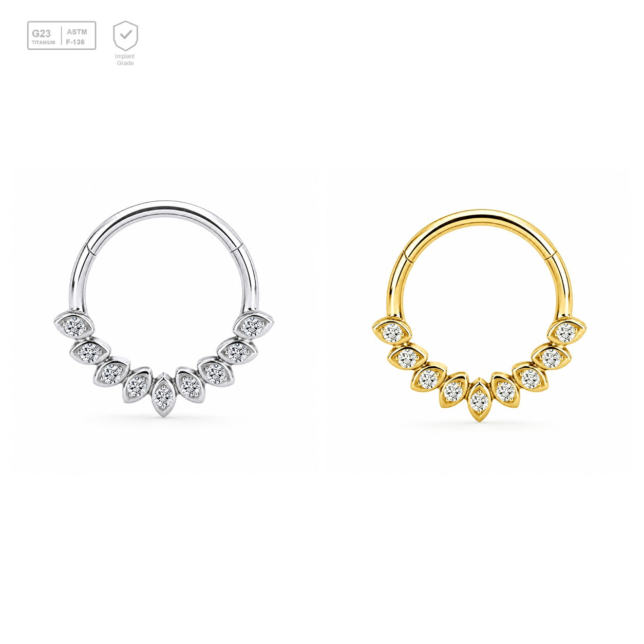 Pack of 5 – ASTM F136 Titanium Segment Ring – Bezel Leaf Garland – Natural Titanium / 18K Gold Plated – Natural Titanium and 18K Gold Plated – G23 ASTM F-136 Implant Grade