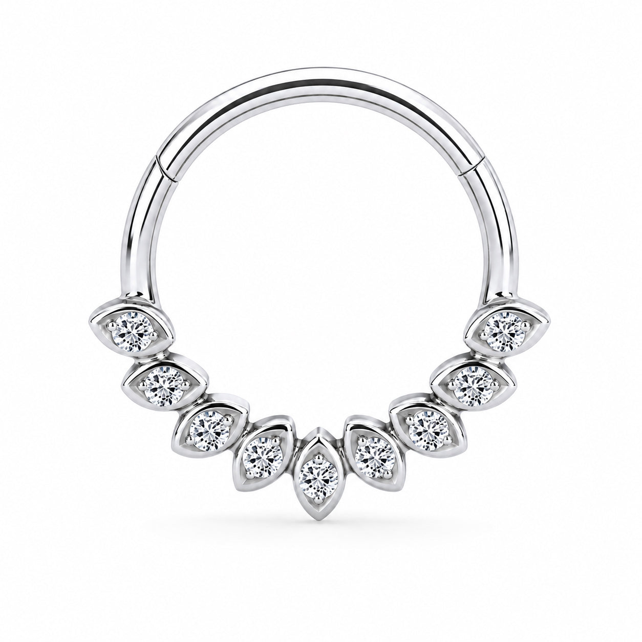 Pack of 5 – ASTM F136 Titanium Segment Ring – Natural Titanium Chevron, Antler & Crystal Crowns