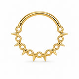 Pack of 5 – ASTM F136 Titanium Segment Ring – 18K Gold Plated Spiked Hearts, Dagger Fringe & Tribal Geometry