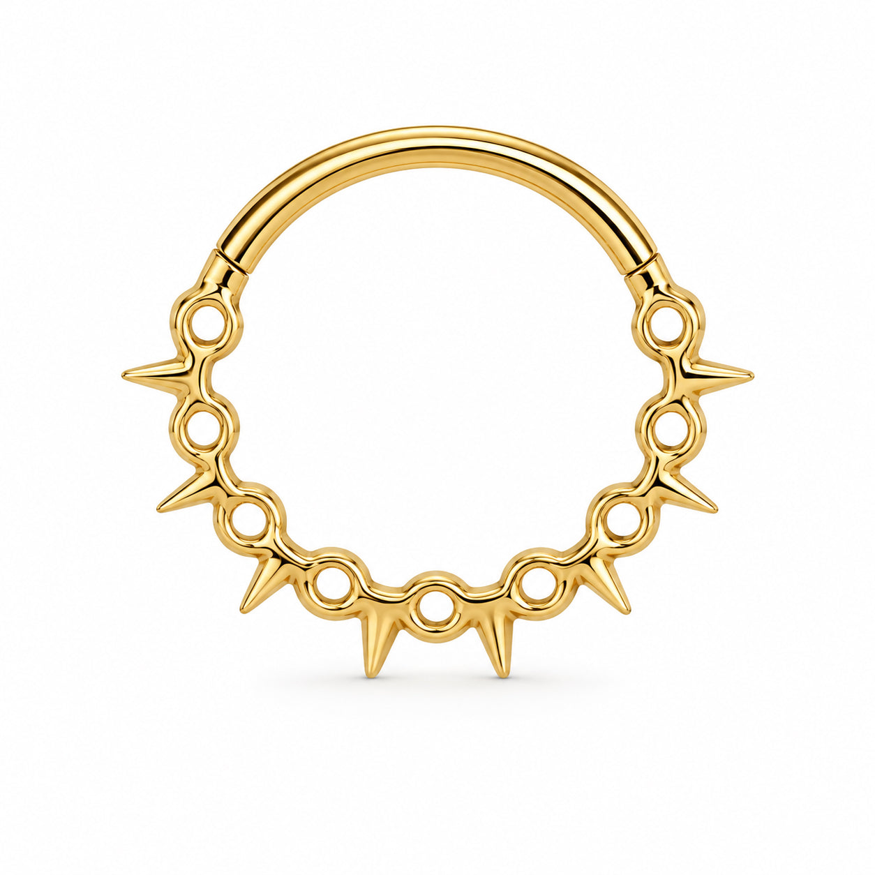 Pack of 5 – ASTM F136 Titanium Segment Ring – 18K Gold Plated Spiked Hearts, Dagger Fringe & Tribal Geometry