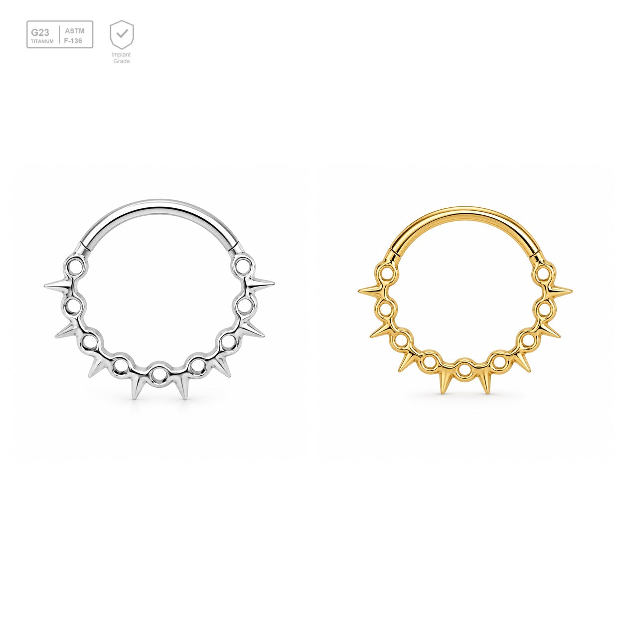 Pack of 5 – ASTM F136 Titanium Segment Ring – Spiked Link Garland – Natural Titanium / 18K Gold Plated – Natural Titanium and 18K Gold Plated – G23 ASTM F-136 Implant Grade