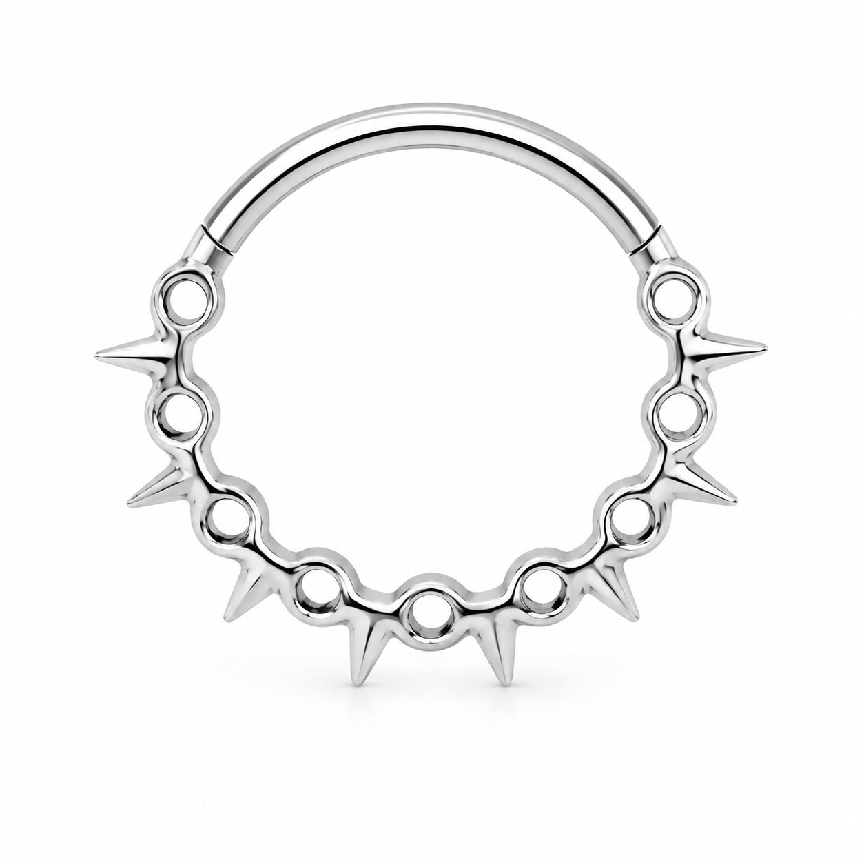 Pack of 5 – ASTM F136 Titanium Segment Ring – Natural Titanium Spiked Hearts, Dagger Fringe & Tribal Geometry