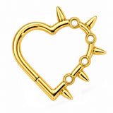 Pack of 5 – ASTM F136 Titanium Segment Ring – 18K Gold Plated Spiked Hearts, Dagger Fringe & Tribal Geometry