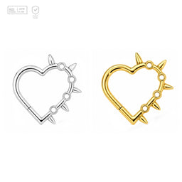 Pack of 5 – ASTM F136 Titanium Segment Ring – Spiked Heart Hoop – Natural Titanium / 18K Gold Plated – Natural Titanium and 18K Gold Plated – G23 ASTM F-136 Implant Grade
