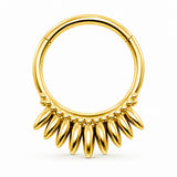 Pack of 5 – ASTM F136 Titanium Segment Ring – 18K Gold Plated Spiked Hearts, Dagger Fringe & Tribal Geometry