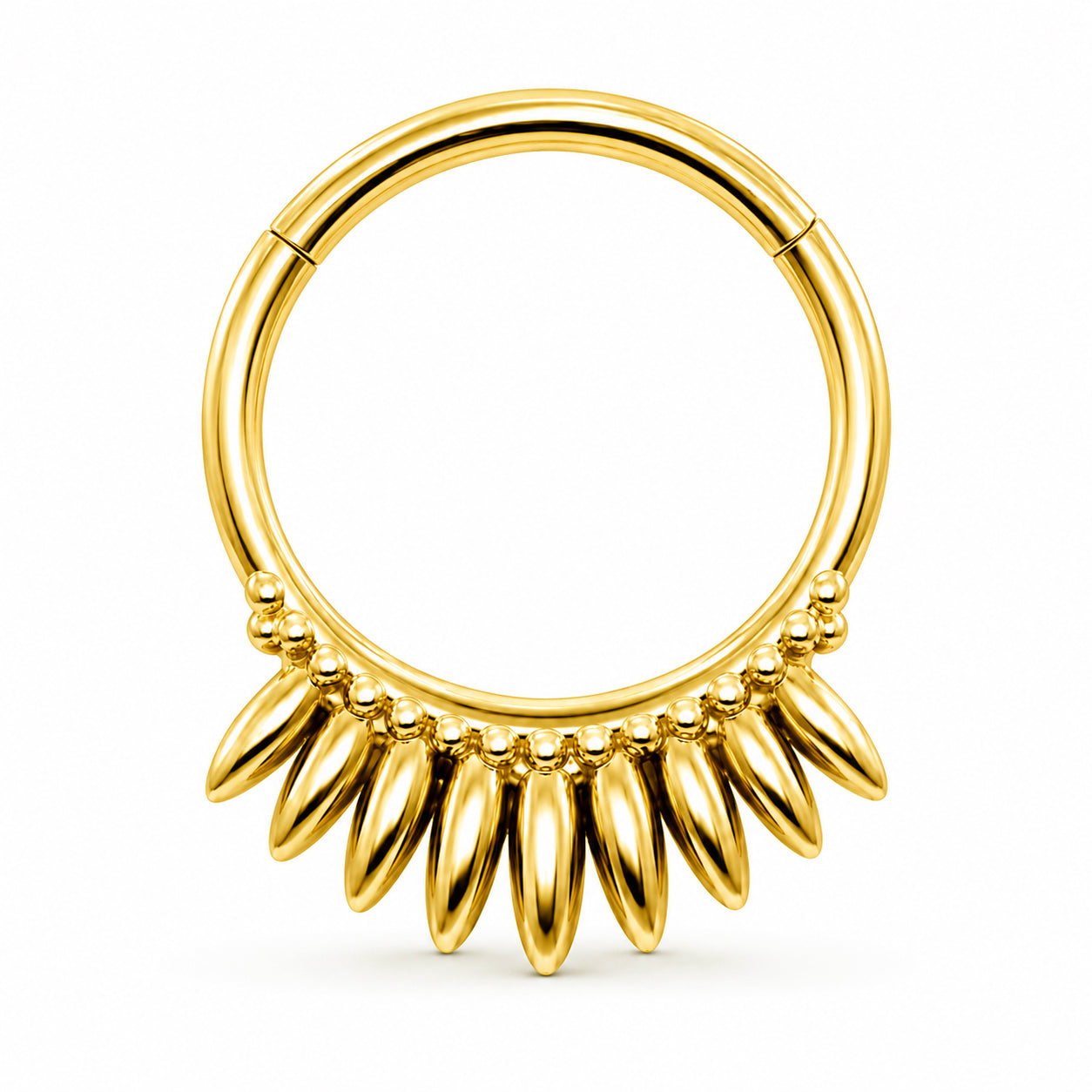 Pack of 5 – ASTM F136 Titanium Segment Ring – 18K Gold Plated Spiked Hearts, Dagger Fringe & Tribal Geometry
