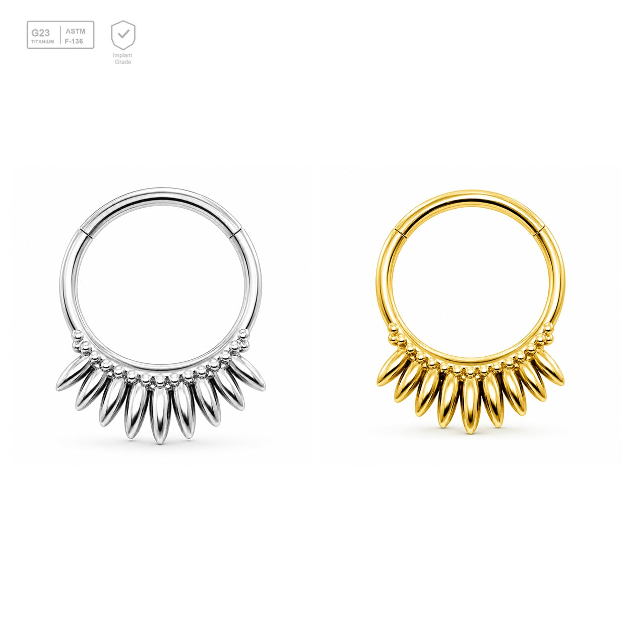 Pack of 5 – ASTM F136 Titanium Segment Ring – Dagger Fringe – Natural Titanium / 18K Gold Plated – Natural Titanium and 18K Gold Plated – G23 ASTM F-136 Implant Grade