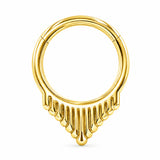 Pack of 5 – ASTM F136 Titanium Segment Ring – 18K Gold Plated Spiked Hearts, Dagger Fringe & Tribal Geometry