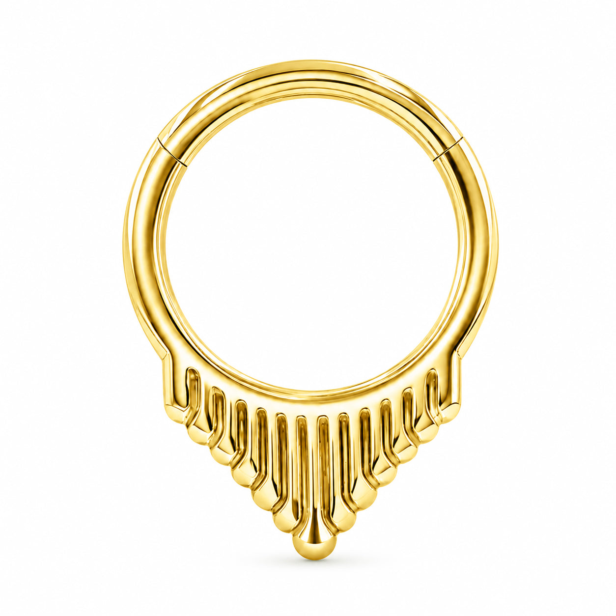 Pack of 5 – ASTM F136 Titanium Segment Ring – 18K Gold Plated Spiked Hearts, Dagger Fringe & Tribal Geometry