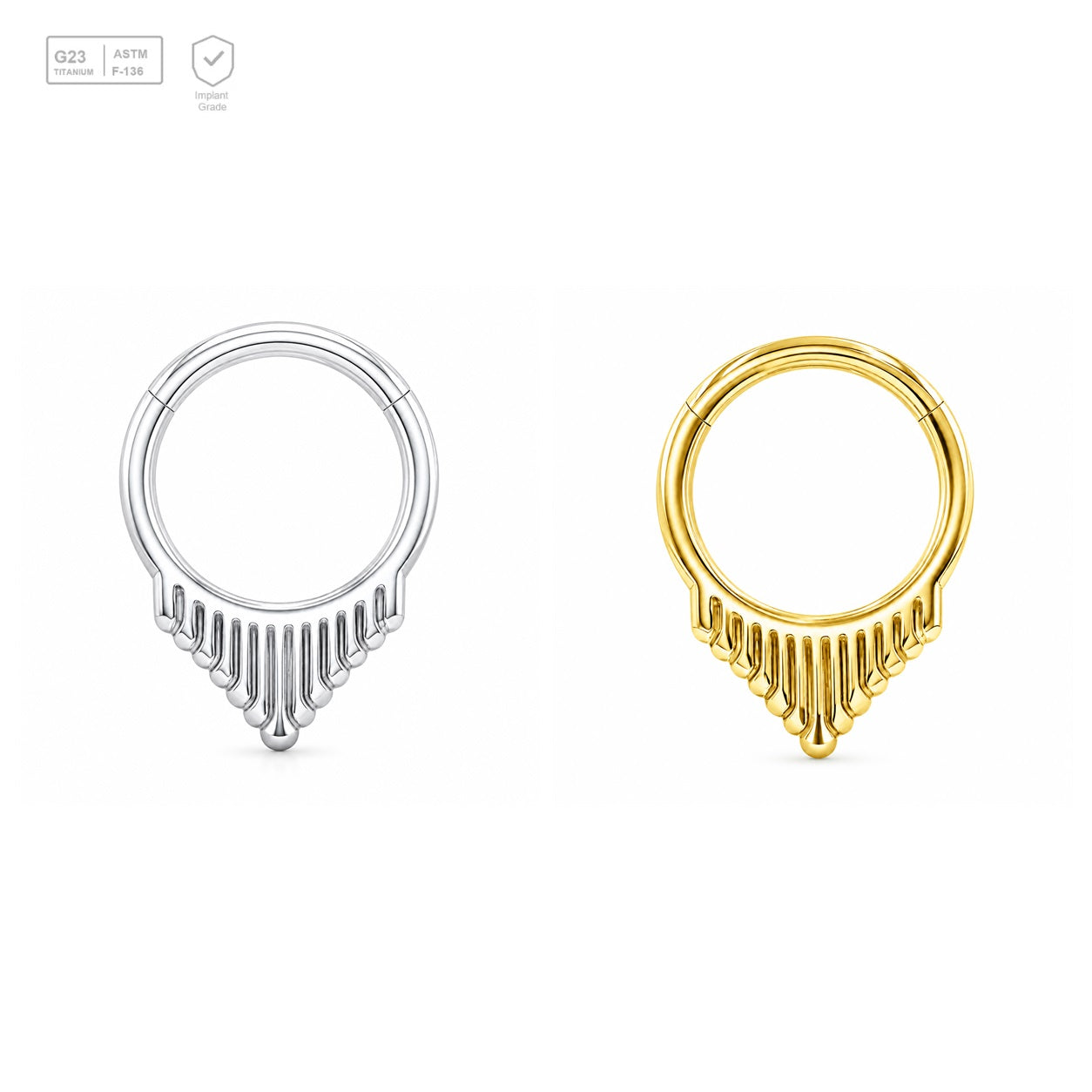 Pack of 5 – ASTM F136 Titanium Segment Ring – Temple Fan – Natural Titanium / 18K Gold Plated – Natural Titanium and 18K Gold Plated – G23 ASTM F-136 Implant Grade