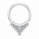 Pack of 5 – ASTM F136 Titanium Segment Ring – Natural Titanium Spiked Hearts, Dagger Fringe & Tribal Geometry