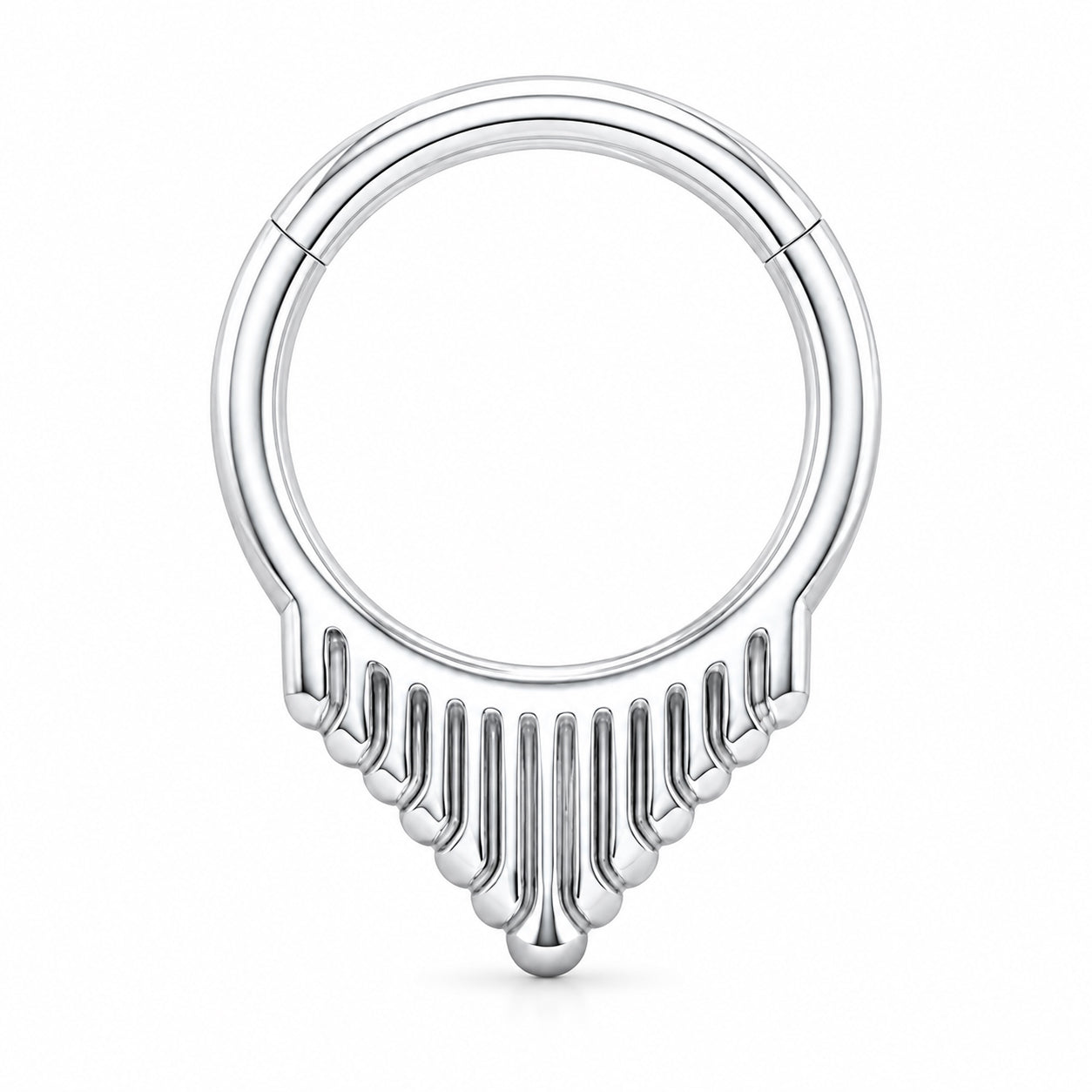 Pack of 5 – ASTM F136 Titanium Segment Ring – Natural Titanium Spiked Hearts, Dagger Fringe & Tribal Geometry