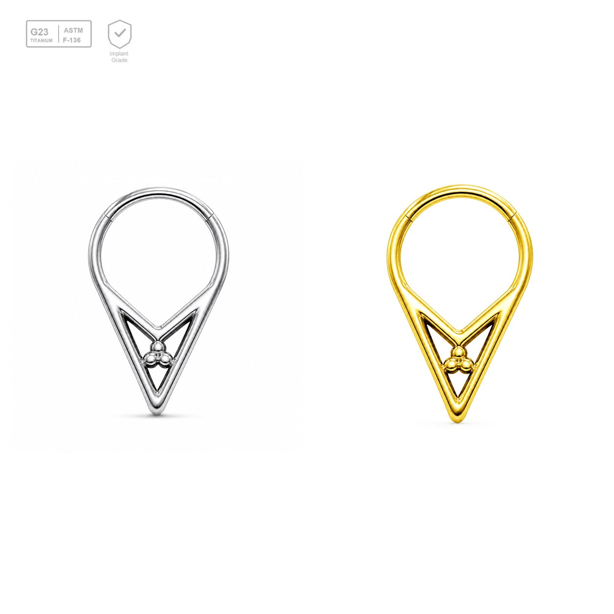 Pack of 5 – ASTM F136 Titanium Segment Ring – Trinity Triangle – Natural Titanium / 18K Gold Plated – Natural Titanium and 18K Gold Plated – G23 ASTM F-136 Implant Grade