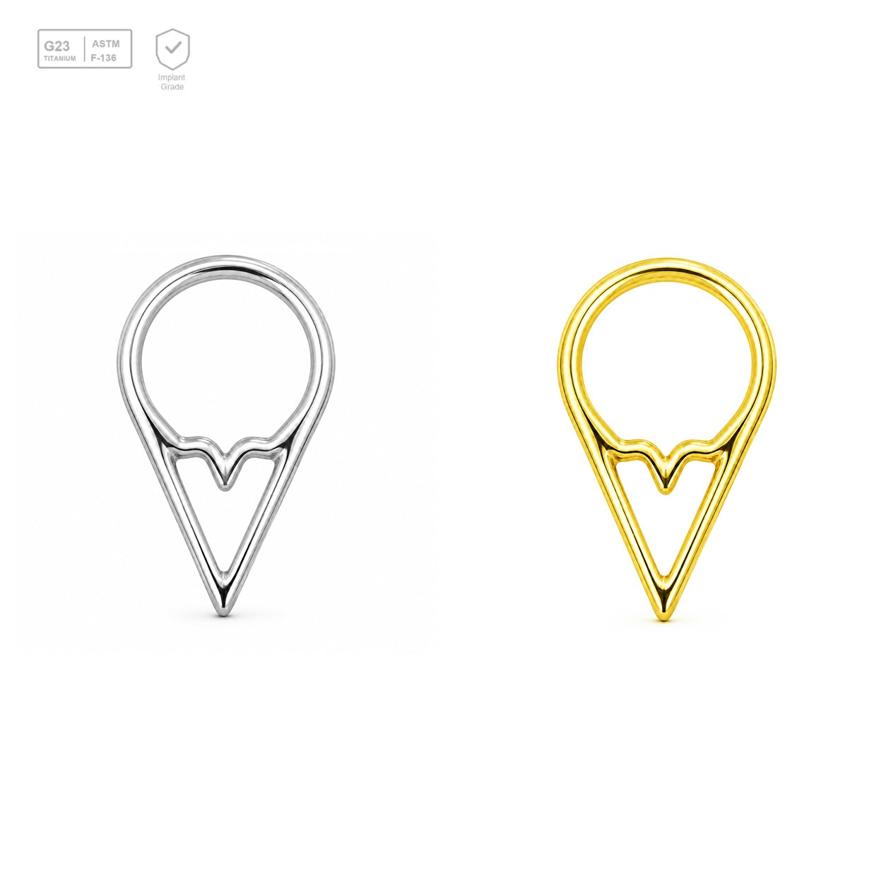 Pack of 5 – ASTM F136 Titanium Segment Ring – Double-Point Chevron – Natural Titanium / 18K Gold Plated – Natural Titanium and 18K Gold Plated – G23 ASTM F-136 Implant Grade