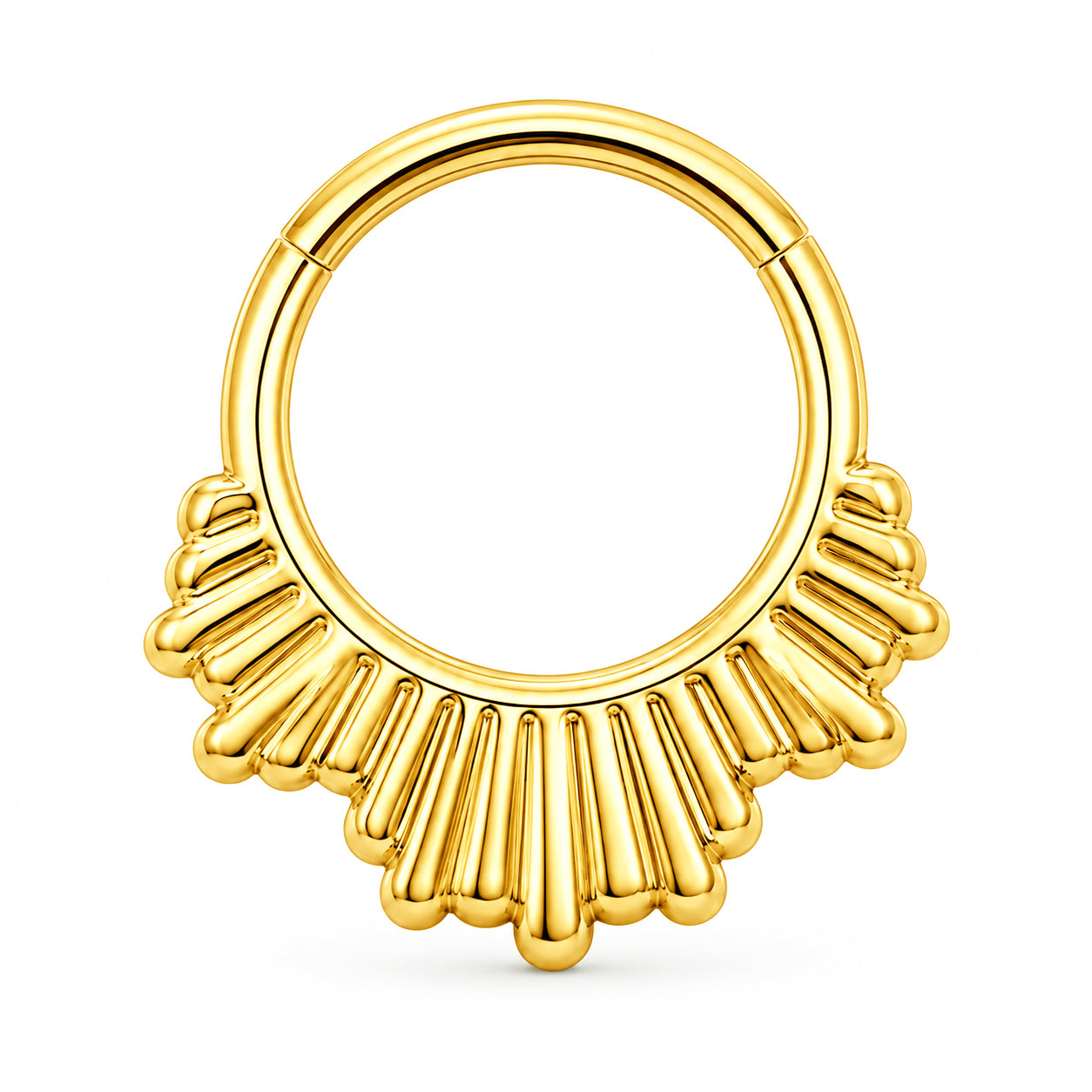 Pack of 5 – ASTM F136 Titanium Segment Ring – 18K Gold Plated Chevron, Ribbed Fan & Beaded Hoop