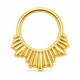 Pack of 5 – ASTM F136 Titanium Segment Ring – 18K Gold Plated Chevron, Ribbed Fan & Beaded Hoop
