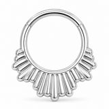Pack of 5 – ASTM F136 Titanium Segment Ring – Natural Titanium Chevron, Ribbed Fan & Beaded Hoop