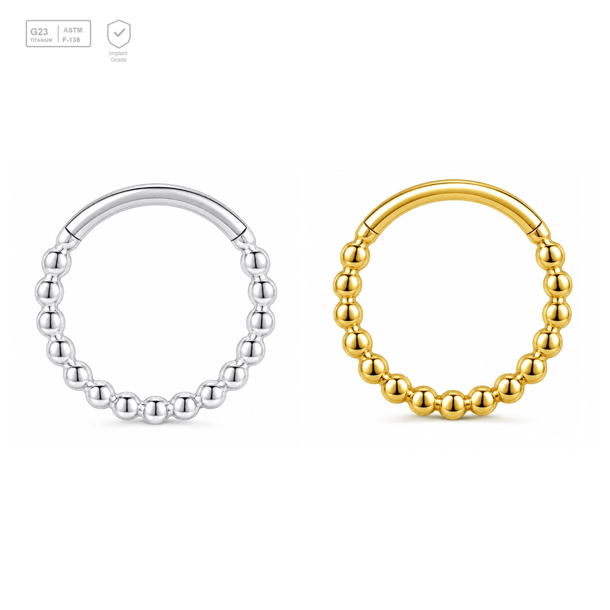 Pack of 5 – ASTM F136 Titanium Segment Ring – Beaded Orbit – Natural Titanium / 18K Gold Plated – Natural Titanium and 18K Gold Plated – G23 ASTM F-136 Implant Grade